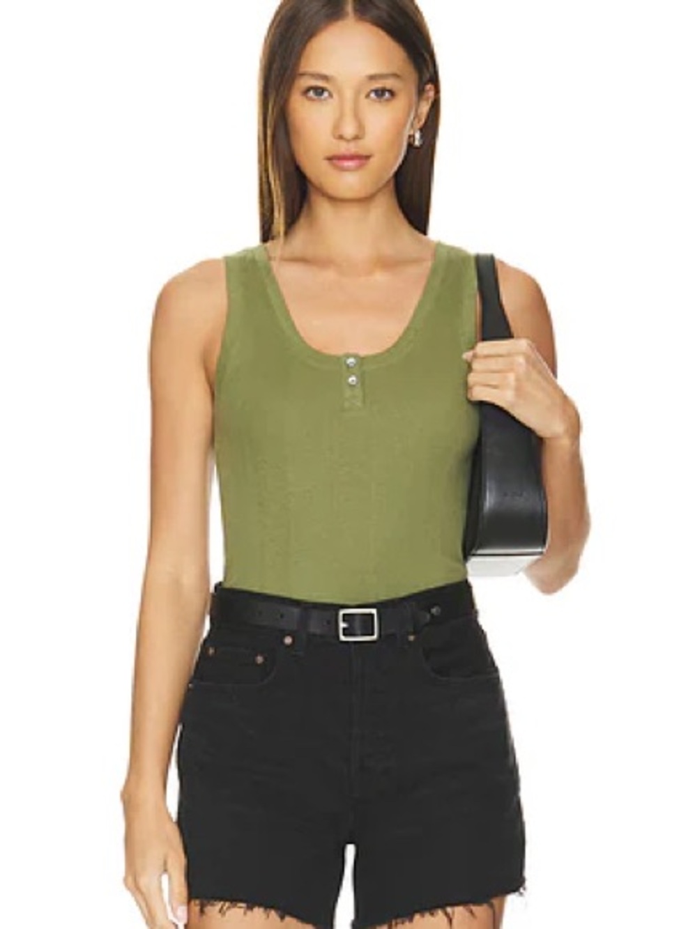 Goldie Olive Green Ribbed Henley Scoop Tank